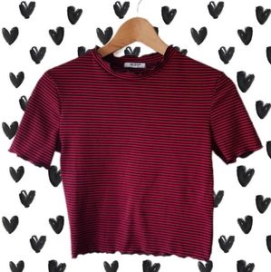 Zara Red & Black Striped Ribbed Crop Top